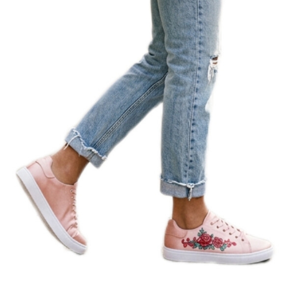 TOPSHOP Camilla Pink Embroidered Rose Floral Sneakers Women's 10.5
